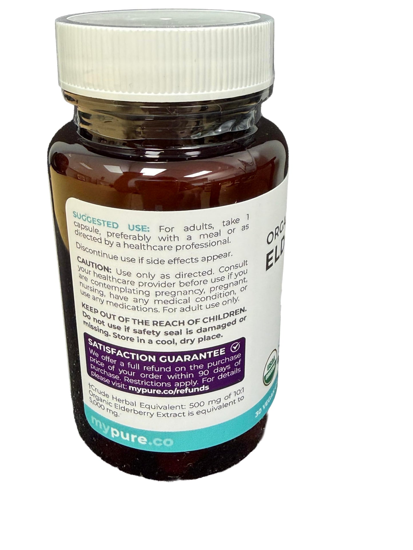 PURE CO Organic Elderberry 10:1 Extract 500mg Per 1 Capsule Serving - Vegan Black Elderberry Supplement for Immune Support, Allergy, Sinus Relief - Sambucus Nigra - 30 Caps