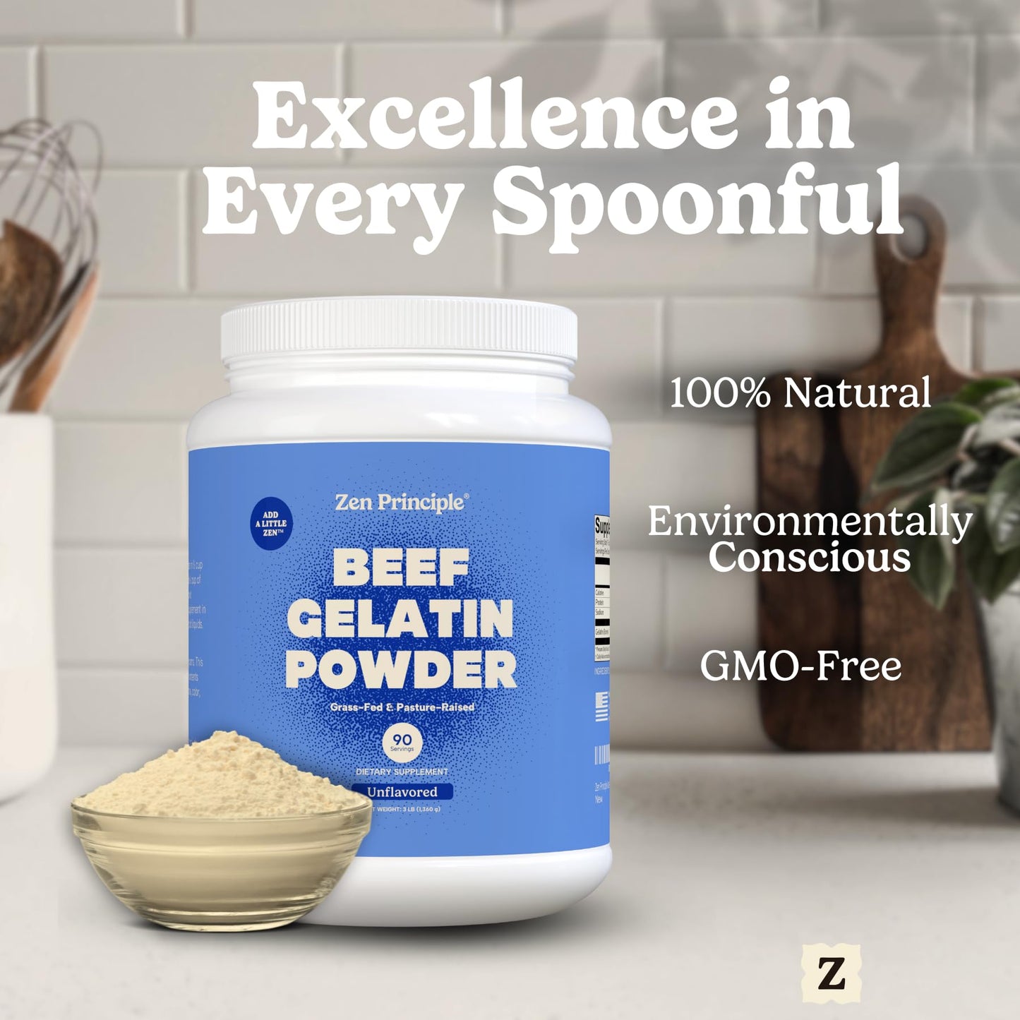Zen Principle Grass-Fed Gelatin Powder, 1.5 lb. Custom Anti-Aging Protein for Healthy Hair, Skin, Joints & Nails. Paleo and Keto Friendly. Cooking and Baking. GMO-Free and Gluten-Free. Unflavored.