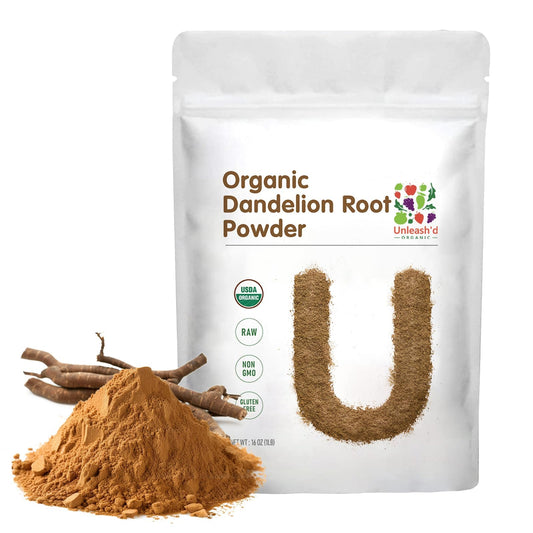 Unleash’d Organic Dandelion Root Powder 16oz – Organic, Vegan, for Tea & Drinks, Supports Detox & Digestive Health