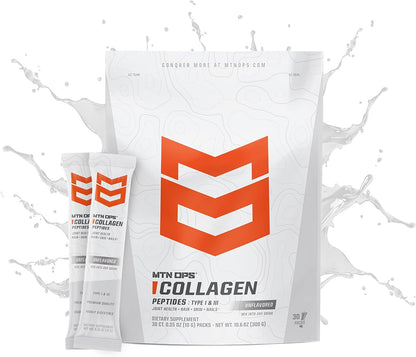 MTN OPS Collagen Peptides Stick Packs, Unflavored Protein Powder