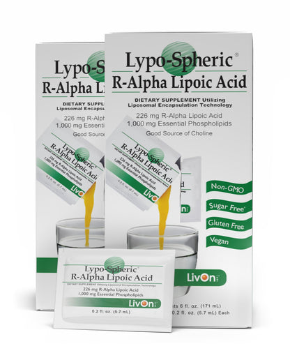 LivOn Laboratories Lypo-Spheric R-Alpha Lipoic Acid - 226mg Per Packet - Liposome Encapsulated for Maximum Bioavailability - 100% Non-GMO (30 Individual Packets)