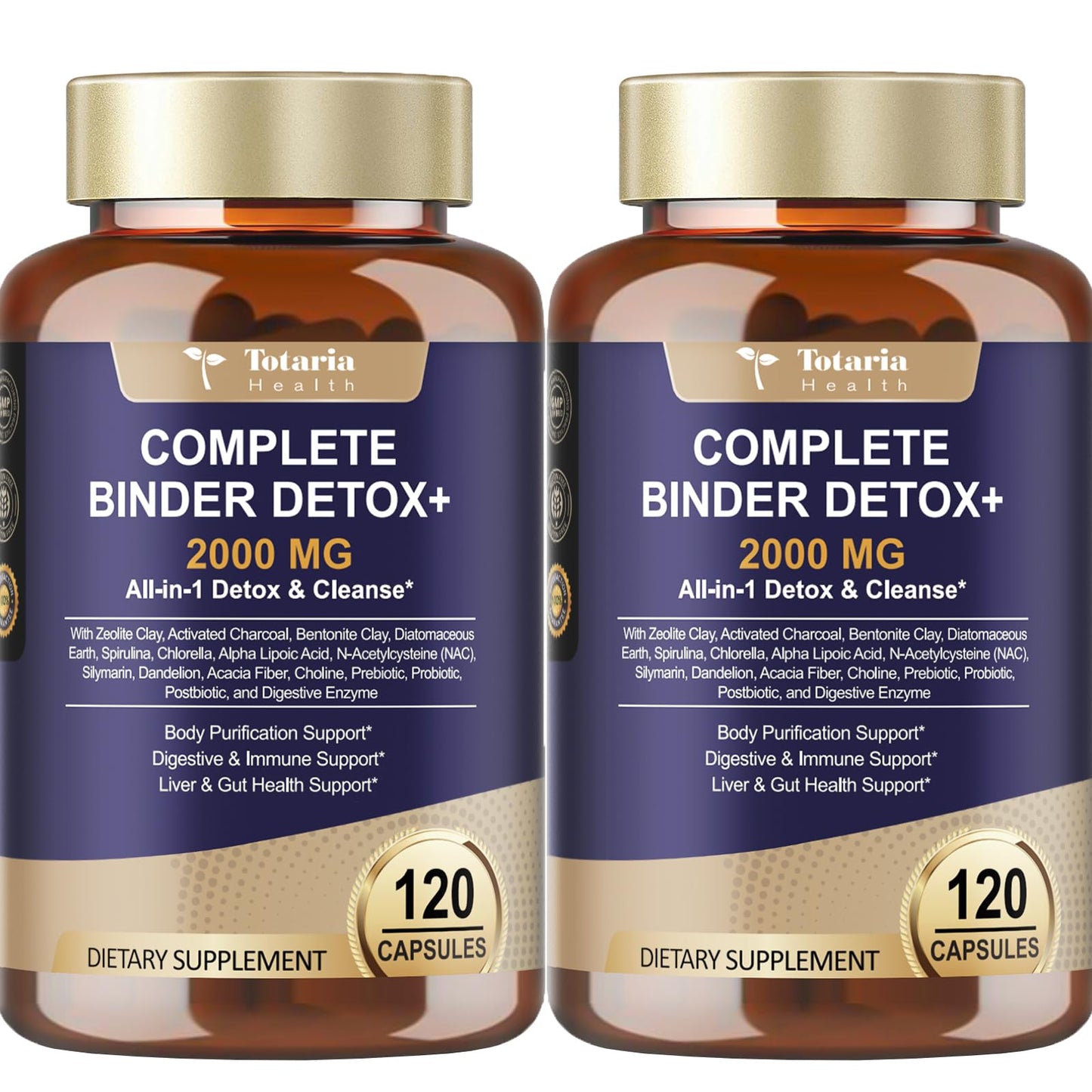 Totaria 2000MG All-in-1 Detox Binder, Activated Charcoal, Zeolite, Bentonite Clay, Alpha Lipoic Acid, 7-Layer Detox & Cleanse Supplement, Liver & Gut Support, 120 Counts