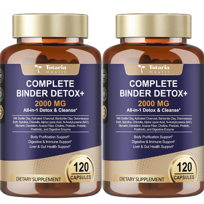 Totaria 2000MG All-in-1 Detox Binder, Activated Charcoal, Zeolite, Bentonite Clay, Alpha Lipoic Acid, 7-Layer Detox & Cleanse Supplement, Liver & Gut Support, 120 Counts