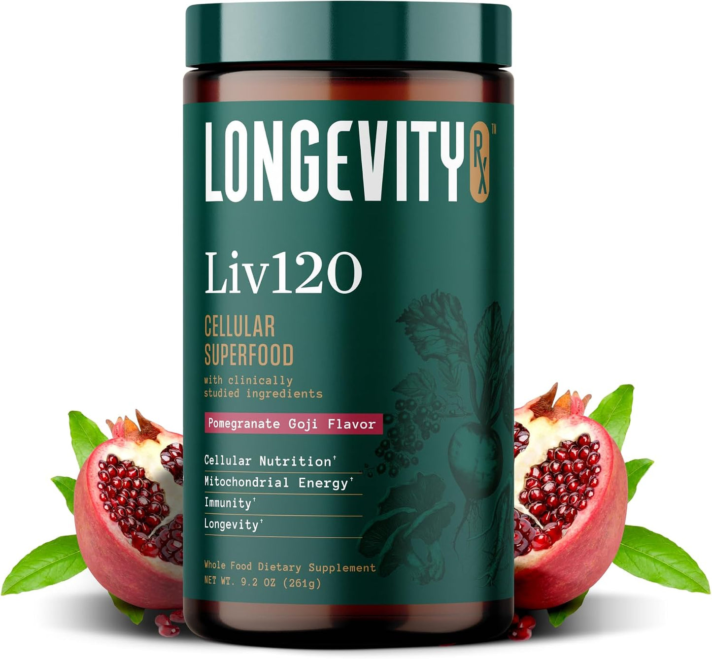 Liv120 Superfood Powder, Antioxidant Blend with Pomegranate, Turmeric, Mulberry, Soursop, Noni, Non-GMO, Vegan, for Energy, Detox, Immunity
