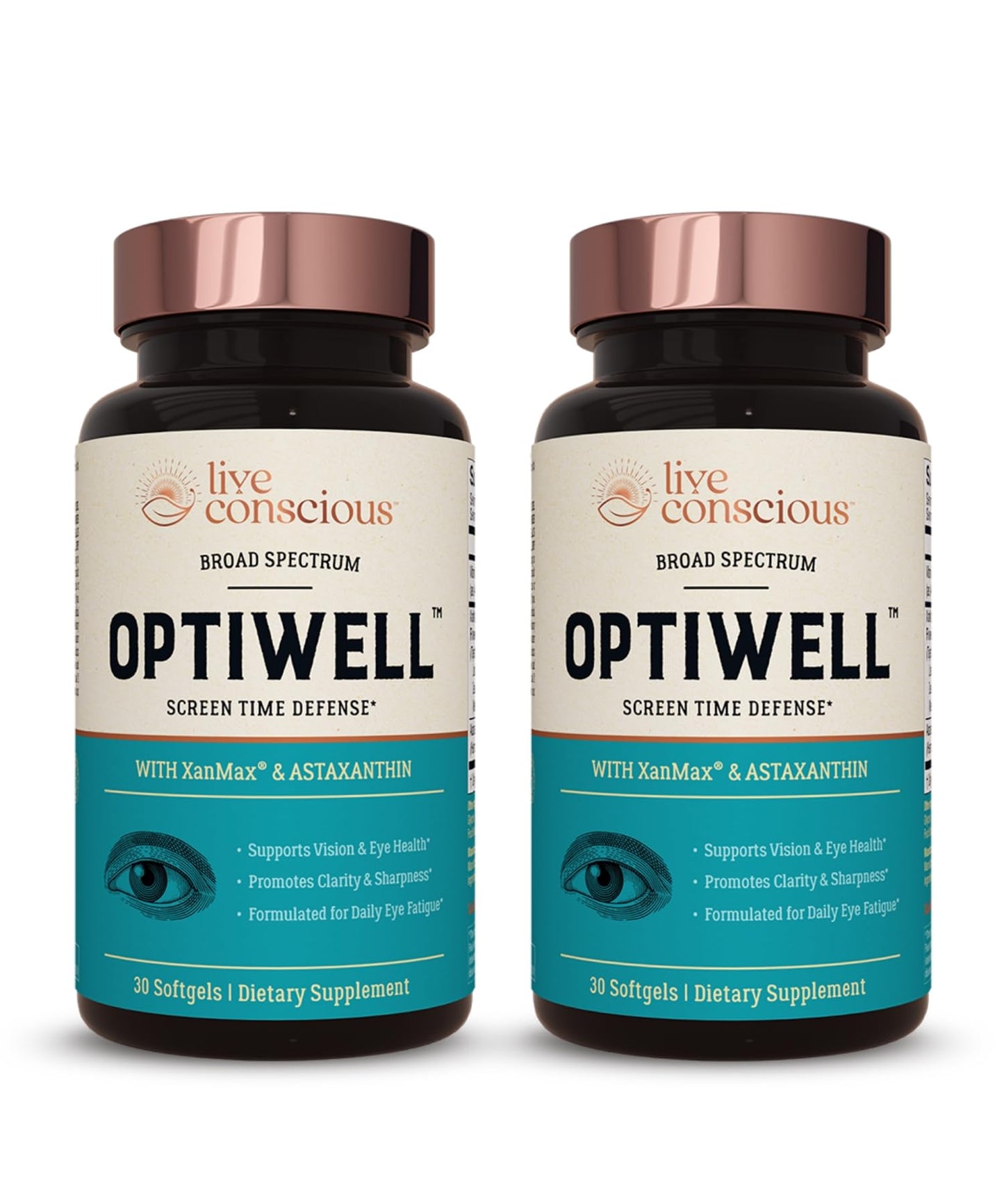 Live Conscious Eye Vitamins Select AREDS 2 Ingredients with Vitamin E, Lutein, and Astaxanthin - OptiWell Eye Health Supplement and Blue Light Support - 30 Softgels