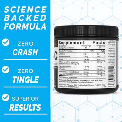 PEScience Prolific Pre Workout Powder, Sour Peach Candy, 40 Scoop, Energy Supplement