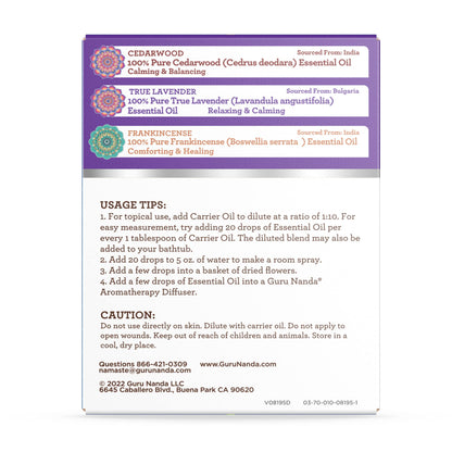 GuruNanda Sleep Essential Oil Set (Pack of 3 x 0.34 Fl Oz) - 100% Pure, Natural & Undiluted
