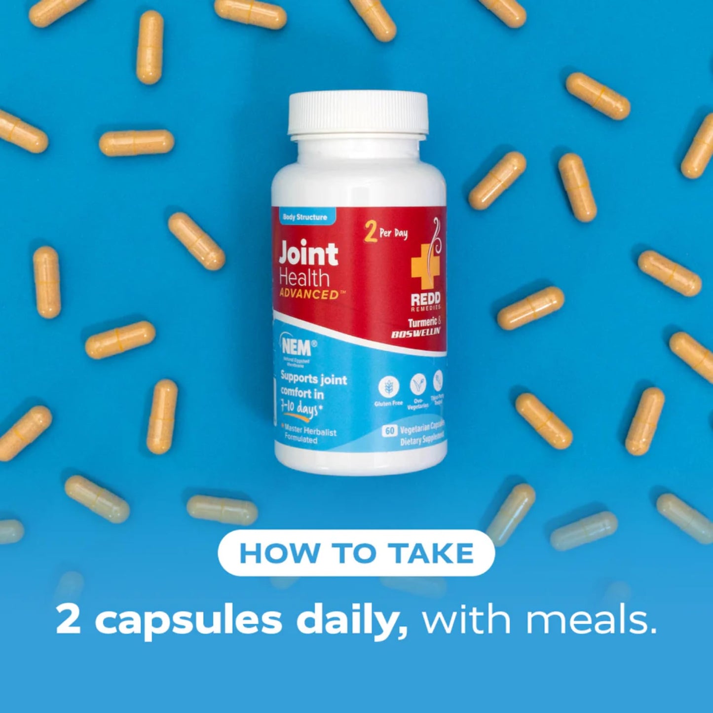 Redd Remedies, Joint Health Advanced, Helps Strengthen Connective Tissue and Cartilage, Fast-Acting Comfort with Boswellia Serrata and Turmeric, 120 Vegetarian Capsules