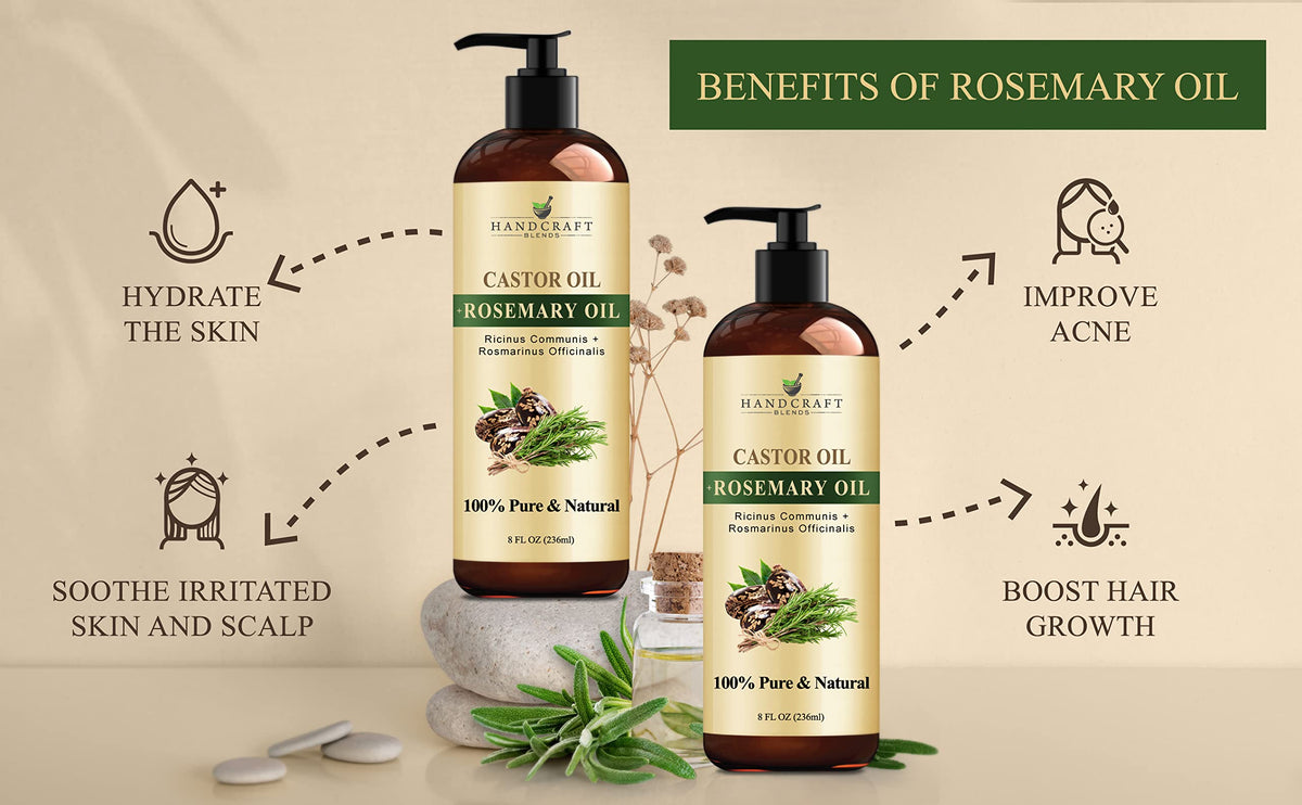 Handcraft Blends Castor Oil with Rosemary Oil for Hair Growth, Eyelashes, Eyebrows