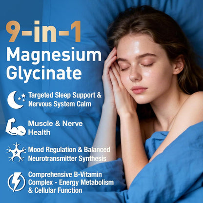 9-in-1 Magnesium Glycinate 1000mg - Support Stress Relief, Sleep, Nerves, Muscles, and Metabolism - Magnesium Vitamin B & Amino Acid Triple Complex | High Absorption Chelated Formula - 120 Capsules
