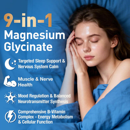 9-in-1 Magnesium Glycinate 1000mg - Support Stress Relief, Sleep, Nerves, Muscles, and Metabolism - Magnesium Vitamin B & Amino Acid Triple Complex | High Absorption Chelated Formula - 120 Capsules