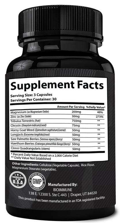 BioImmune TESTAGRA Testosterone Booster for Men. 10X Concentrated- 90 Capsules - Increase Lean Muscle Energy Drive Strength. Saw Palmetto, Tribulus, Tongkat Ali, Horny Goat Weed, Zinc