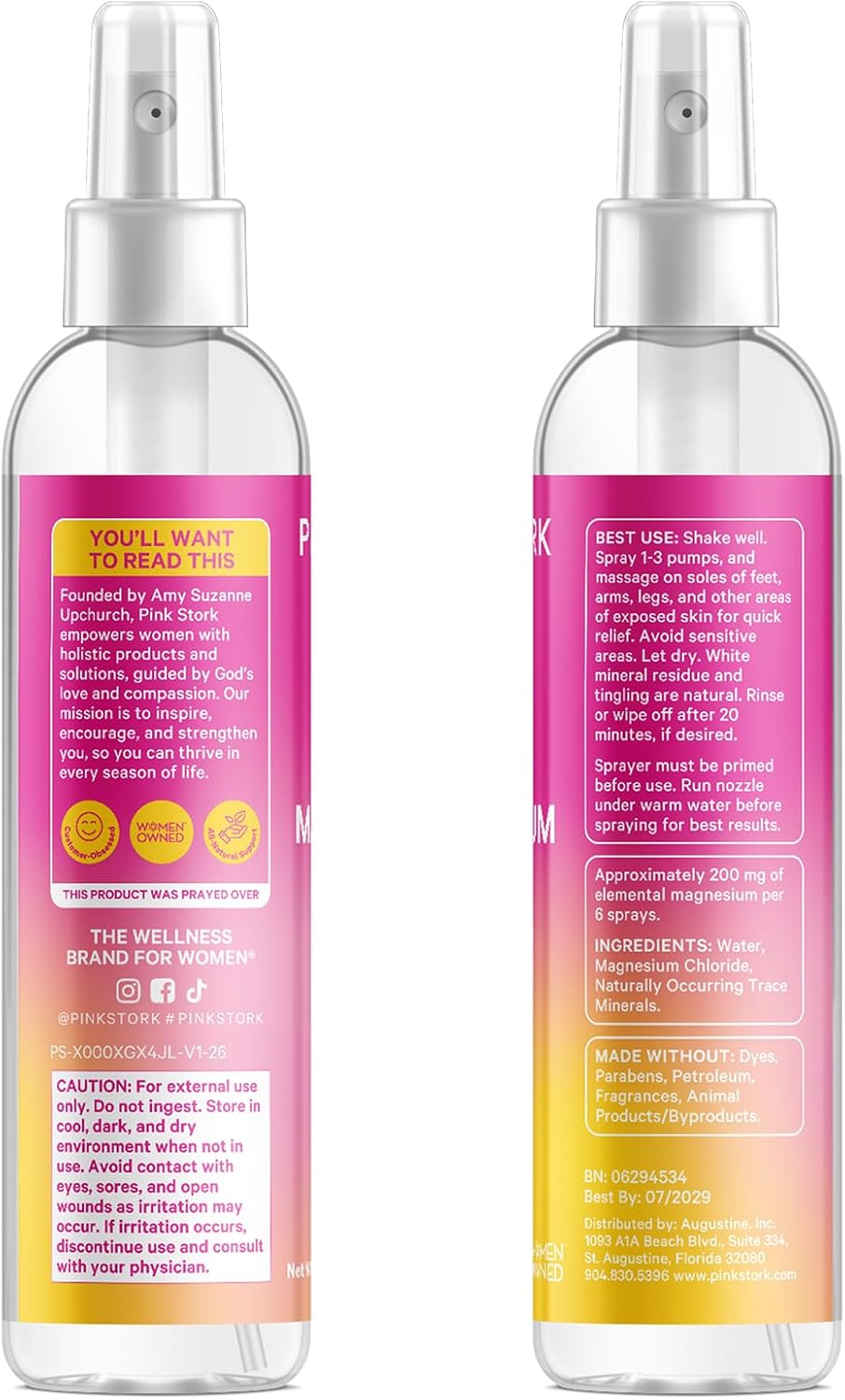 Pink Stork Magnesium Spray Mist, Unscented, 4 oz | For Calm, Stress, and Sleep, Seasickness Support, Pregnancy Must Haves, 200 mg per 6 Sprays