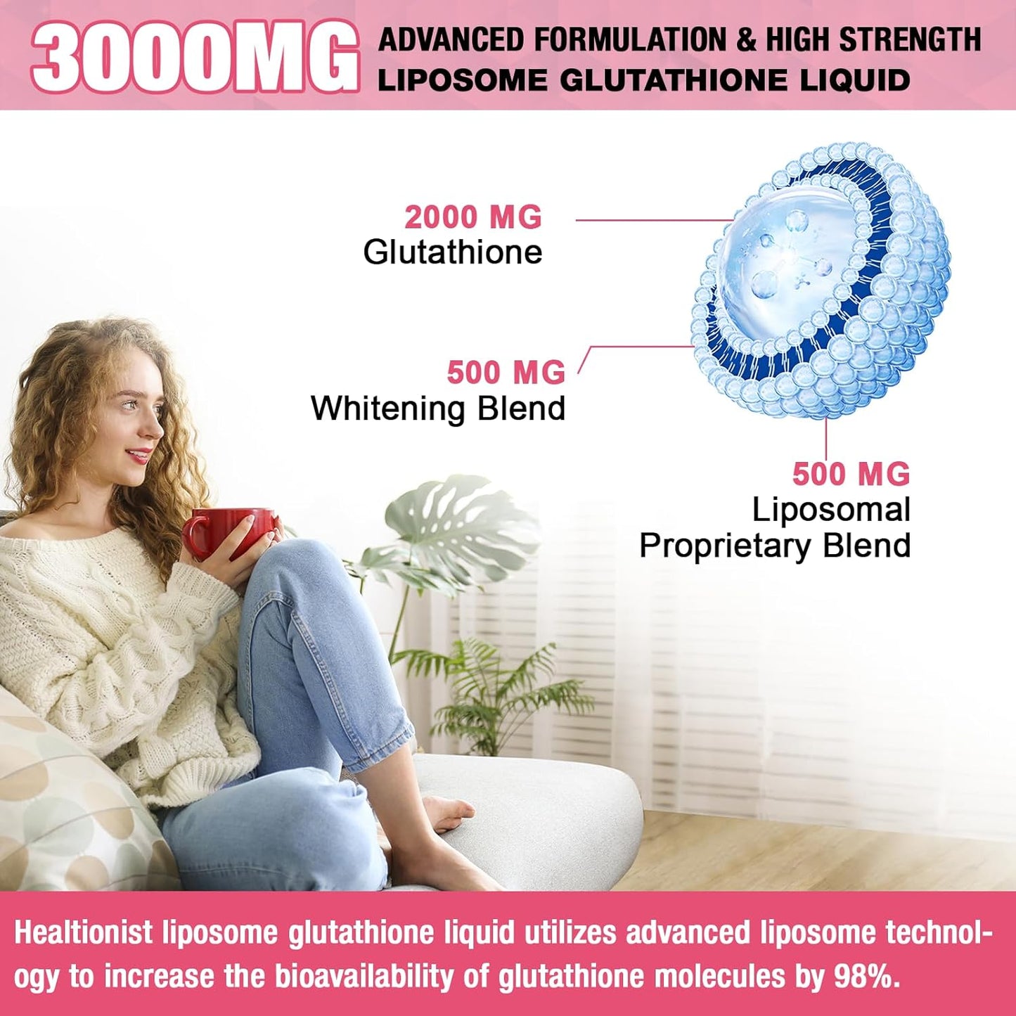 2 Pack 3000mg Liposomal Glutathione Liquid Drops with Vitamin C, 98% Absorption, Glutathione Liposomal Supplement, Powerful Antioxidant Complex for Immune System, Liver, 4 Fl Oz per Bottle