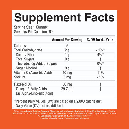 MARYRUTH'S Vegan Omega 3 Gummies for Kids 4 2 Month Supply | Sugar Free | Omega 3 Supplement with Vitamin C | Flaxseed Oil | Immune Support | Essential Nutrient ALA | No Fish Taste | 60 Count