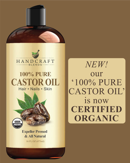 Handcraft Blends Organic Castor Oil for Hair Growth, Eyelashes and Eyebrows - 100% Pure
