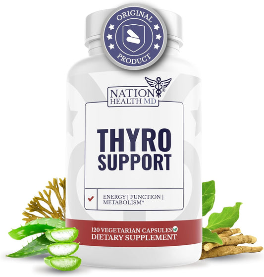 Thyro Support | Thyroid Support for Women & Men | Selenium, Zinc, Ashwagandha, Bladderwrack & L-Tyrosine, For Energy and Thyroid Balance. 30 Days Supply. 120 Capsules