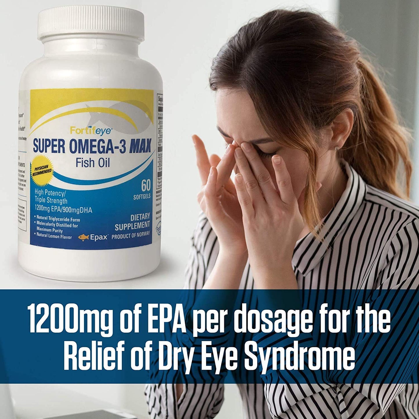 Fortifeye Super Omega-3 Max Fish Oil - 60 Count - Quadruple Strength Ultra-Pure rTG Omega-3-2400mg EPA + DHA in 2 Softgels - Expertly Concentrated & Purified in Norway from Wild Fish - Lemon Flavor