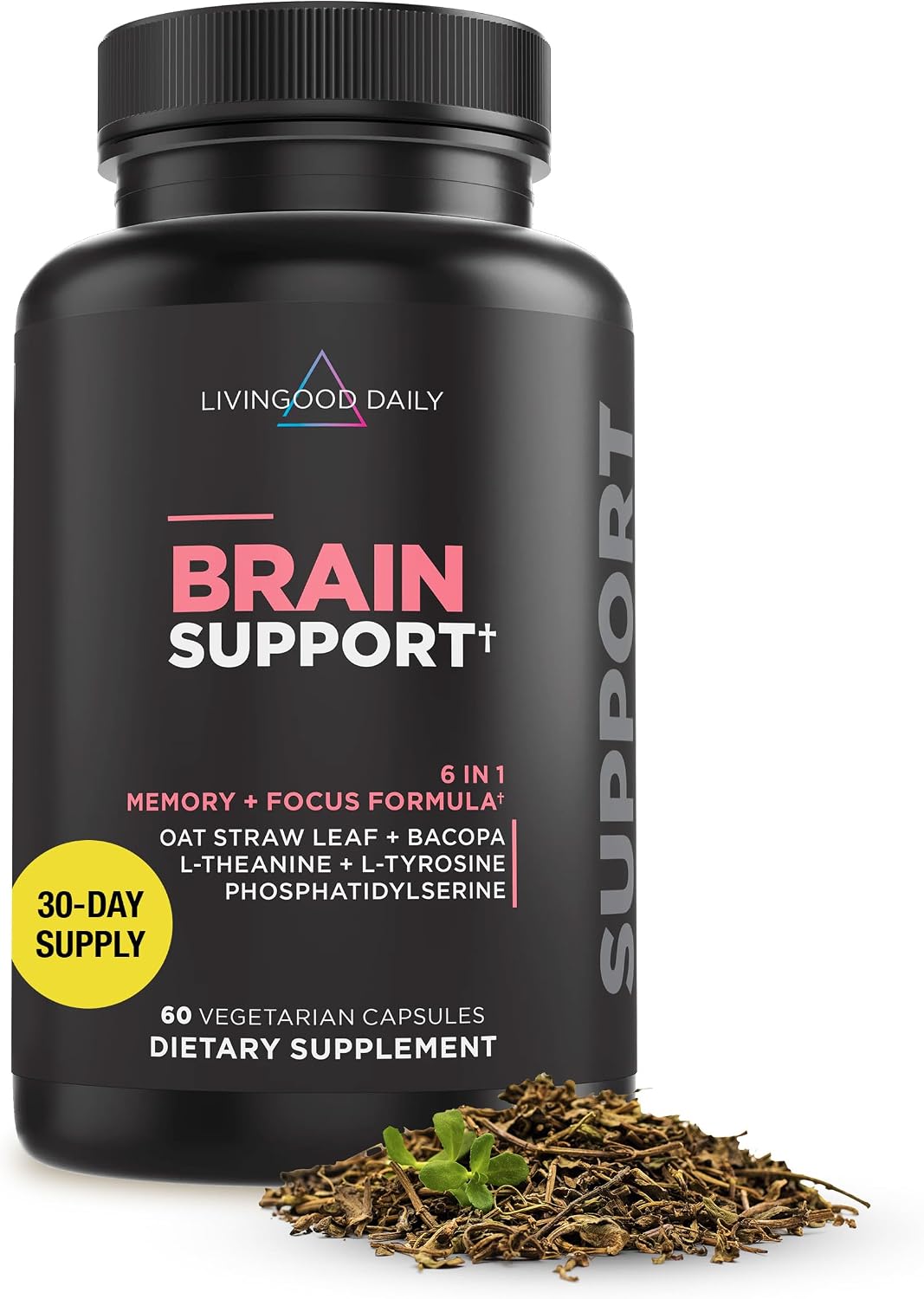 Livingood Daily Brain Supplements for Memory & Focus, Nootropic Pills with Bacopa, L Theanine, L Tyrosine, Amino Acids & More, Cognitive Support for Men & Women, Vegan, Gluten Free, 60 Capsules