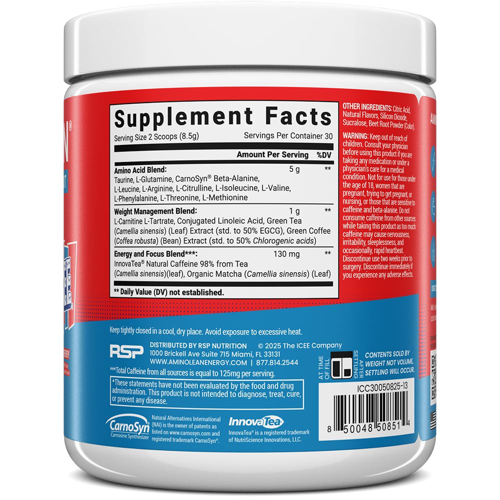 AminoLean Pre Workout Powder & Natural Amino Energy with Vegan BCAA + EAA | Jitter-Free Preworkout Energy from Green Tea + Amino Acids & Weight Management for Women & Men - Vegan, Zero Sugar, No Crash