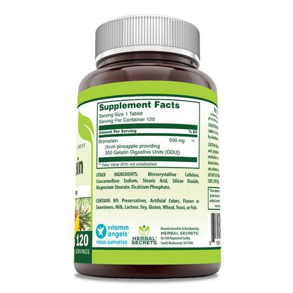 Herbal Secrets Bromelain Supplement 500 Mg Tablets Supplement | Non-GMO | Gluten Free | Made in USA (120 Count)