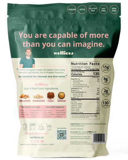 wellious – Clean Vegan Protein Powder – for Gut Health, Plant Based, Keto Friendly