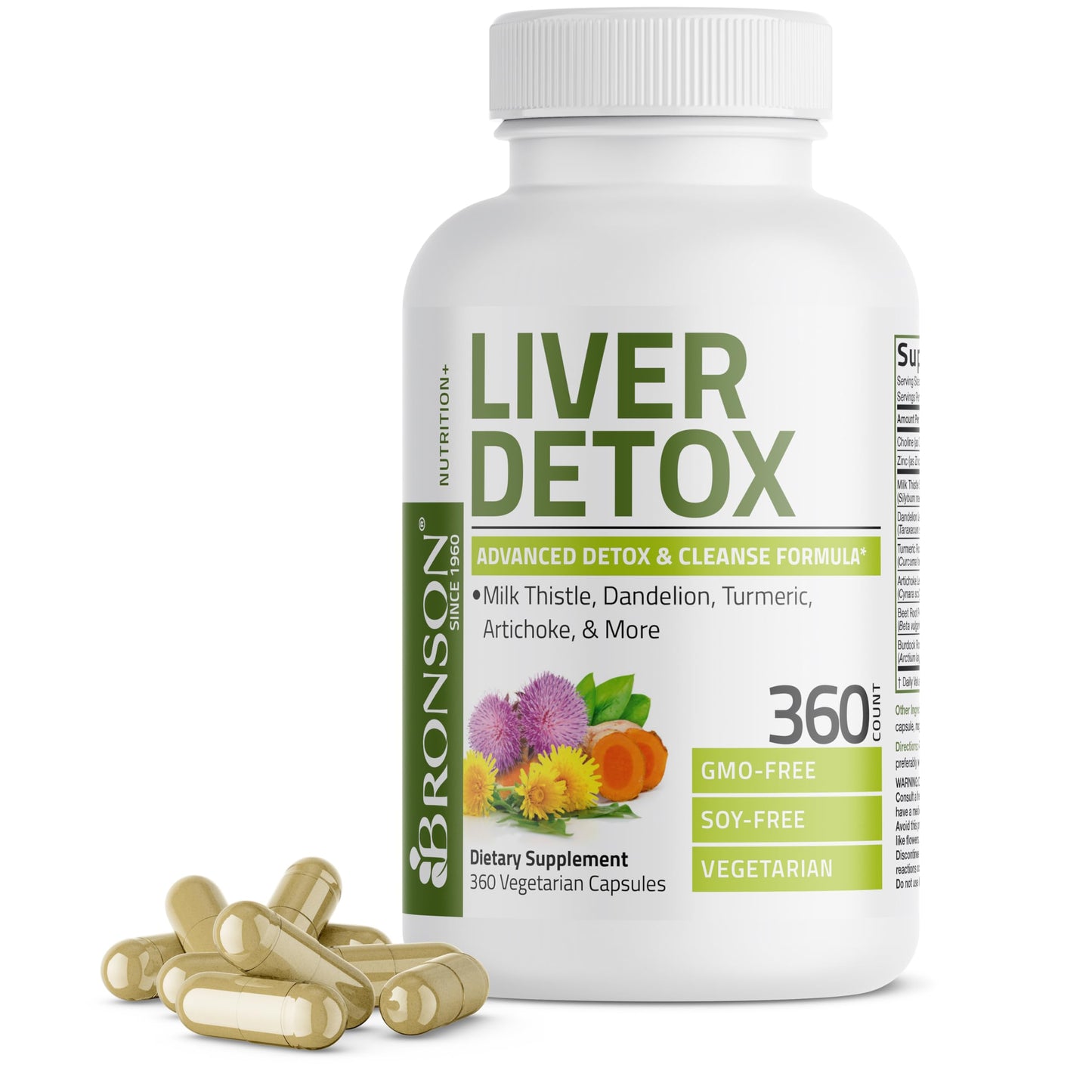 Bronson Liver Detox Advanced Detox & Cleansing Formula 60 Capsules | Liver Health Support with Milk Thistle, Dandelion Extract, Turmeric, Artichoke Leaf & Beet Root, Non-GMO, Soy-Free