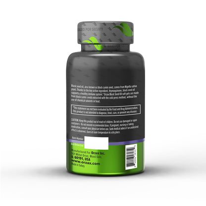ORZAX Black Seed Oil 1000 mg Organic Cold Pressed Capsules for Hair, Skin