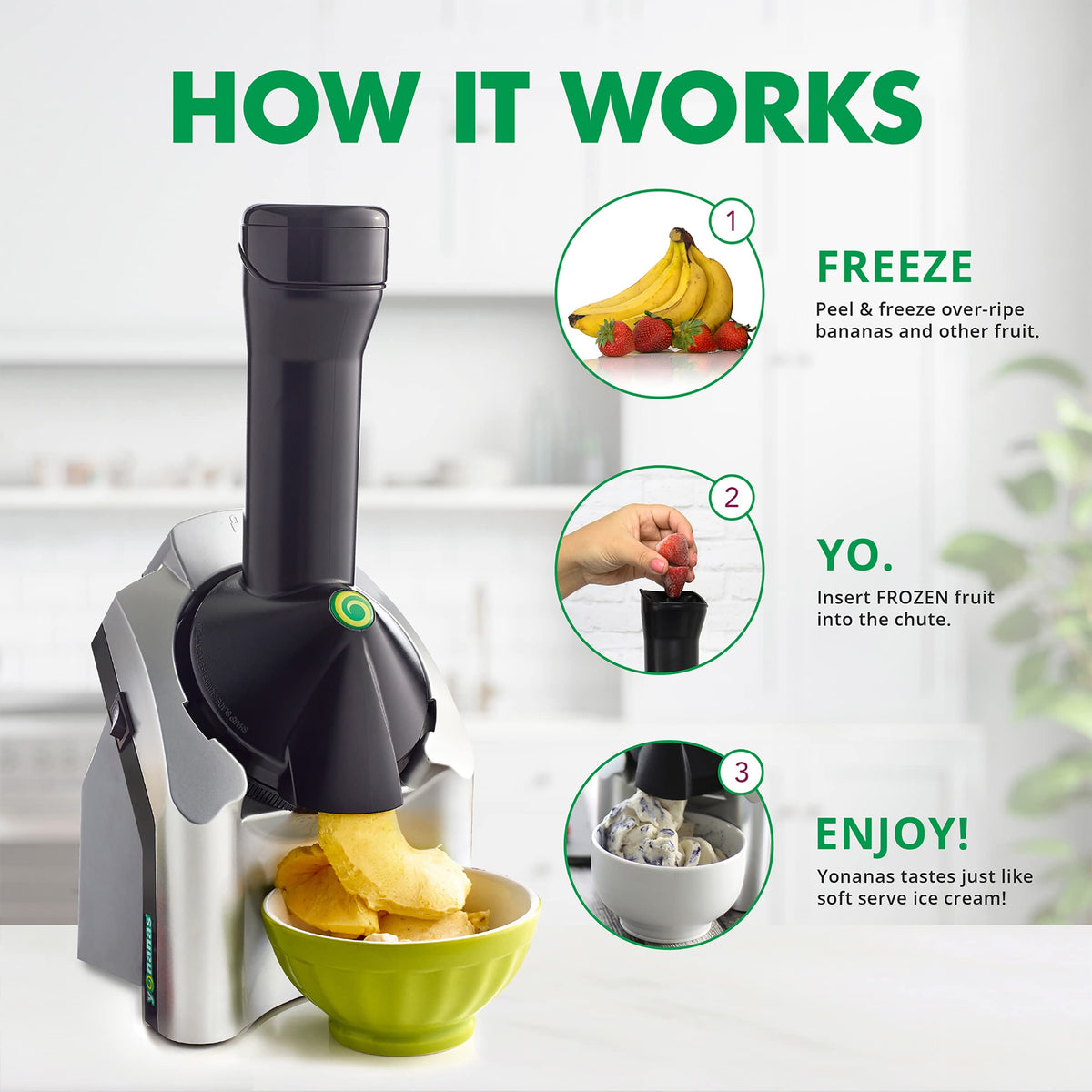 Yonanas 902 Classic Vegan, Dairy-Free Frozen Fruit Soft Serve Maker, Includes 36 Recipes