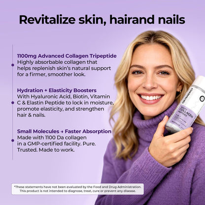 OxyEnergy Collagen Peptides Capsules for Women, Hydrolyzed Collagen Supplements with Elastin Peptides, 60 Collagen Pills to Promotes Hair, Nail, Skin, Capsulas