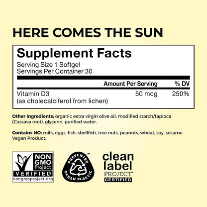 HUM Here Comes The Sun Vitamin D3 Immune Support & Bone Health, 30 Count