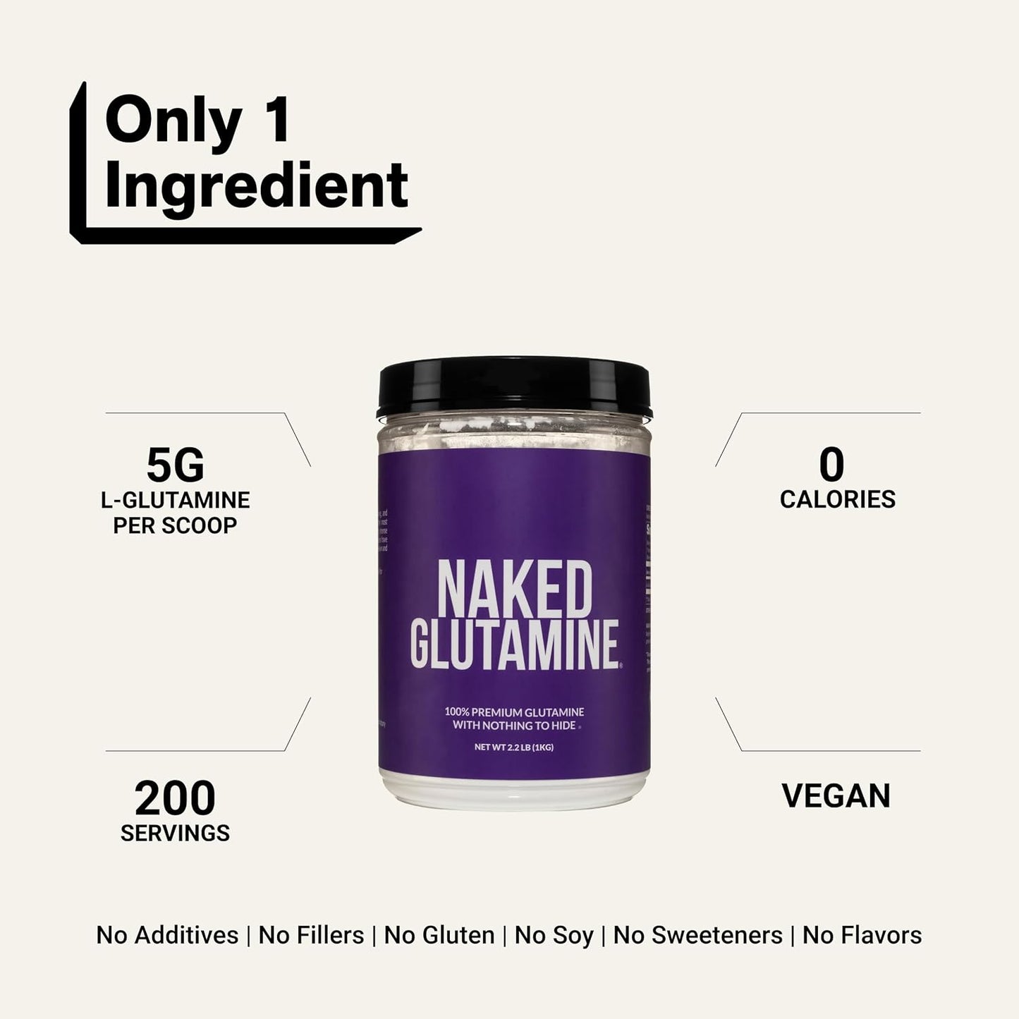 Pure L-Glutamine Made in the USA - 200 Servings - 1,000g, 2.2lb Bulk, Vegan, Non-GMO, Gluten and Soy Free. Minimize Muscle Breakdown & Improve Protein Synthesis. No Additives