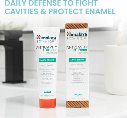 Himalaya Botanique Anticavity Fluoride Toothpaste, Fluoride with Multi-Benefit Support, Fights Cavities, Strengthens Enamel, Promotes Remineralization, Mint Flavor, 4 oz.