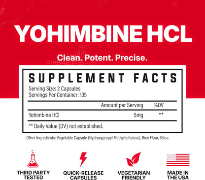 Huge Supplements Yohimbine HCl 5mg, Third Party Tested, Fat Loss & Energy Support, Advanced Performance Formula for Body Recomposition - 270 Veg Capsules