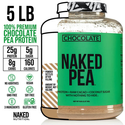 NAKED Chocolate Pea Protein - Pea Protein Isolate from North American Farms - 5lb Bulk