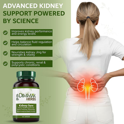 Kidney Sure- Kidney Cleanse & Revitilization Tonic- Organic Herbal Support for Renal Health, Urinary Tract Flow & Vitality- TCM Doctor Formulated, Vegan- 400mg 100 Capsules