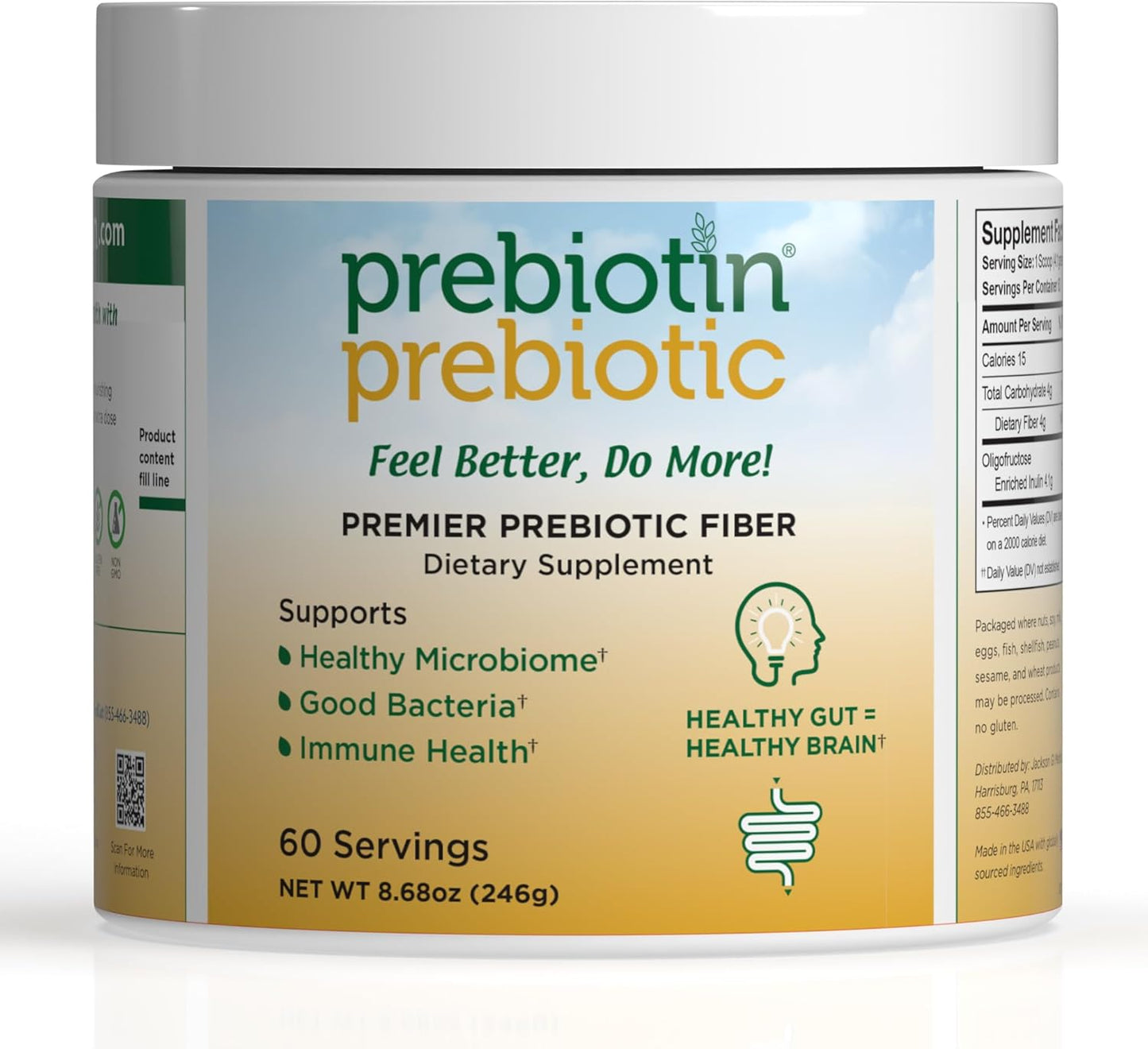 Prebiotin Prebiotic Fiber Supplement Powder � 8.68 oz � Supports Digestive Health � High Fiber, Boosts Probiotics, Reduces Hunger � All-Natural, Gluten-Free