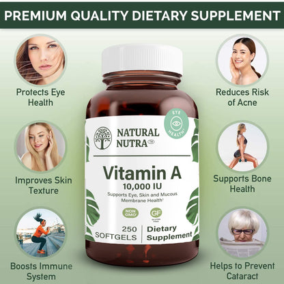 Natural Nutra Vitamin A 10000 IU Softgels, Vitamin A 100 Count | 10000 IU Per Softgel,Supports Eye Health,Supports Skin Health,Gluten Free