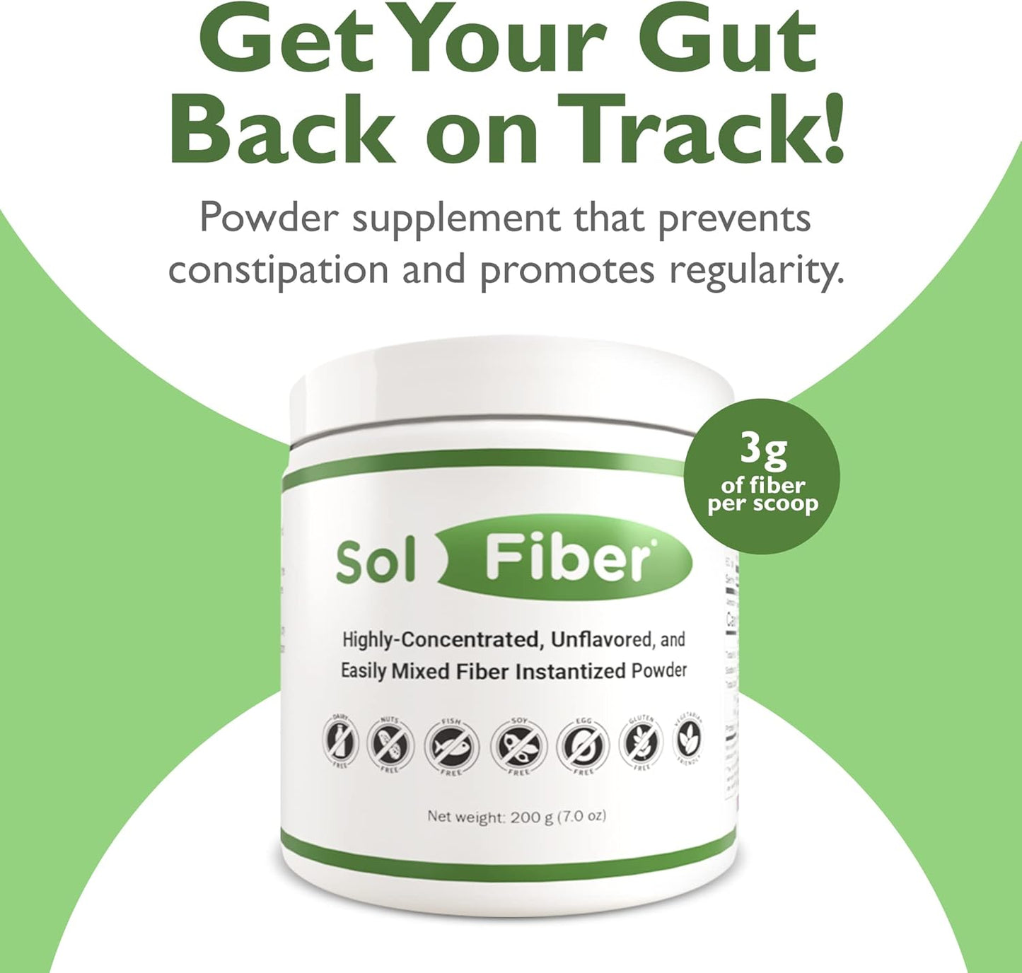 SolFiber Prebiotic Powder Supplement, Non-GMO Alternative to Fiber Gummies, Supports Digestive Health, Easy-to-Mix and Highly-Concentrated Fiber Powder, 7 Ounces, 60 Servings