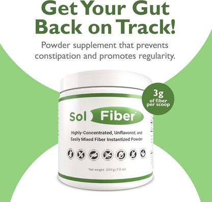 SolFiber Prebiotic Powder Supplement, Non-GMO Alternative to Fiber Gummies, Supports Digestive Health, Easy-to-Mix and Highly-Concentrated Fiber Powder, 7 Ounces, 60 Servings