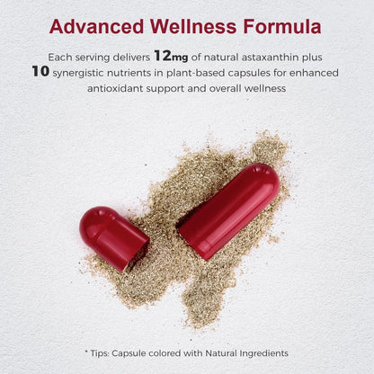 AiVital™ Astaxanthin 12mg, Natural Antioxidant Supplements from Microalgae | 11-in-1 Astaxanthin Complex for Energy, Skin & Eyes Support, Non-GMO, Gluten Free, 60 Capsules, 2-Month Supply