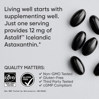 Sports Research® Triple Strength Astaxanthin 12mg w/Organic Coconut Oil - Antioxidant Supplement for Skin & Eye Health Support* - Soy Free · Non-GMO · Gluten Free - 60 Softgels