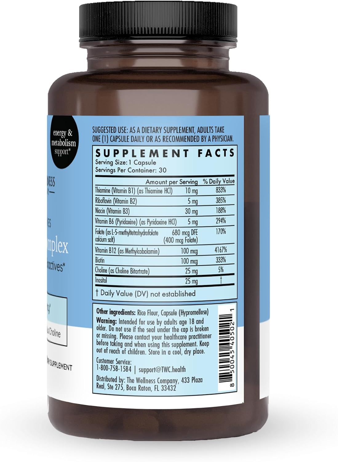 Vitamin B Complex - All 8 B Vitamins & Inositol, Energy & Metabolism, 30ct