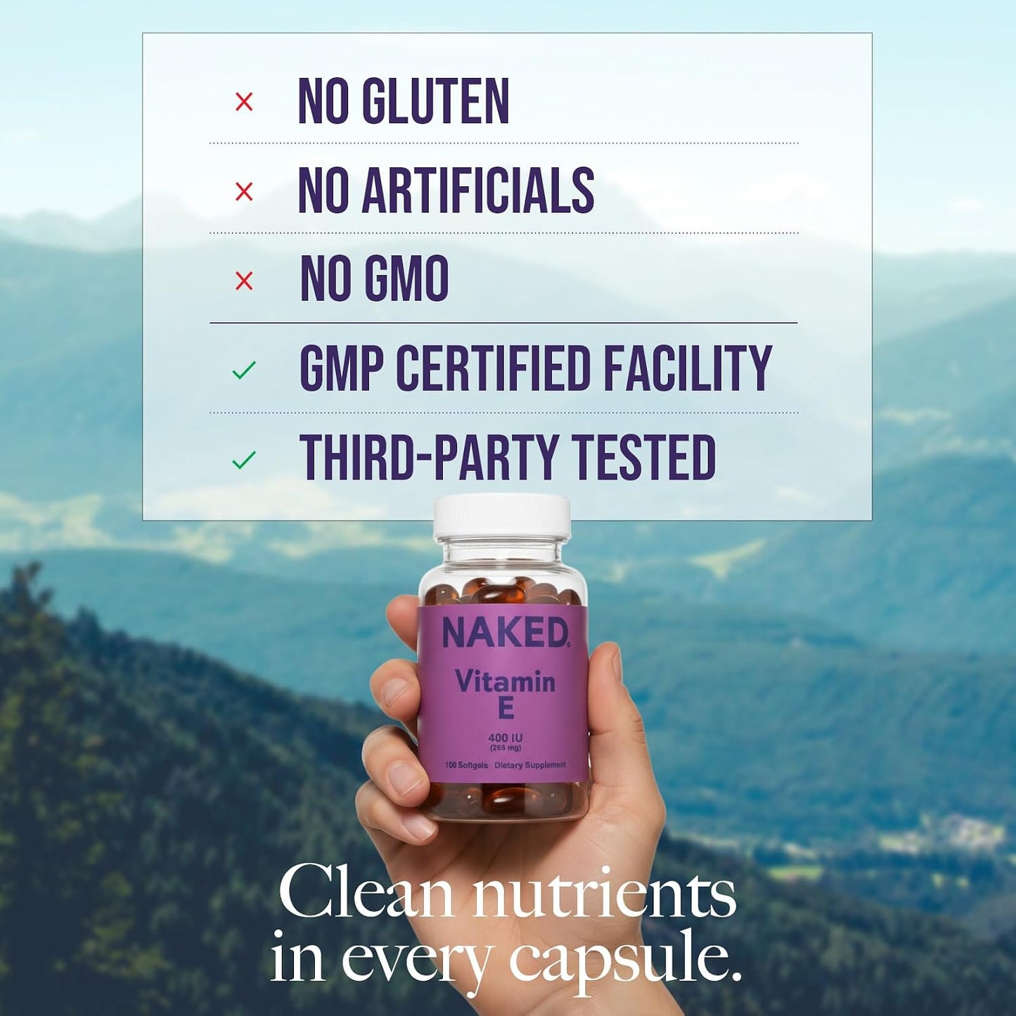 Naked Vitamin E 400 IU – Natural Vitamin E Supplement with Mixed Tocopherols for Antioxidant Support and Skin Health – 100 Softgels