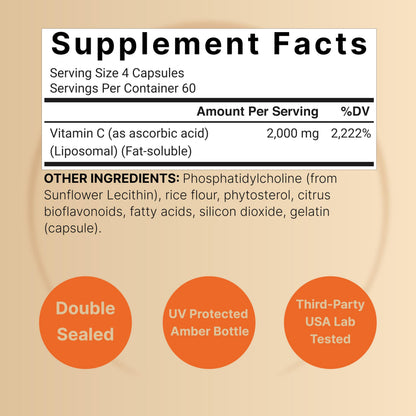 NatureBell Liposomal Vitamin C 2,000mg Per Serving, 240 Capsules | Fat-Soluble Vitamin C – Daily Vitamin Supplement for Men & Women – Non-GMO, Gluten Free