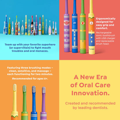 SuperMouth Sidekick Sonic Toothbrush, Rechargeable, Kids 6+, Tooth Keri