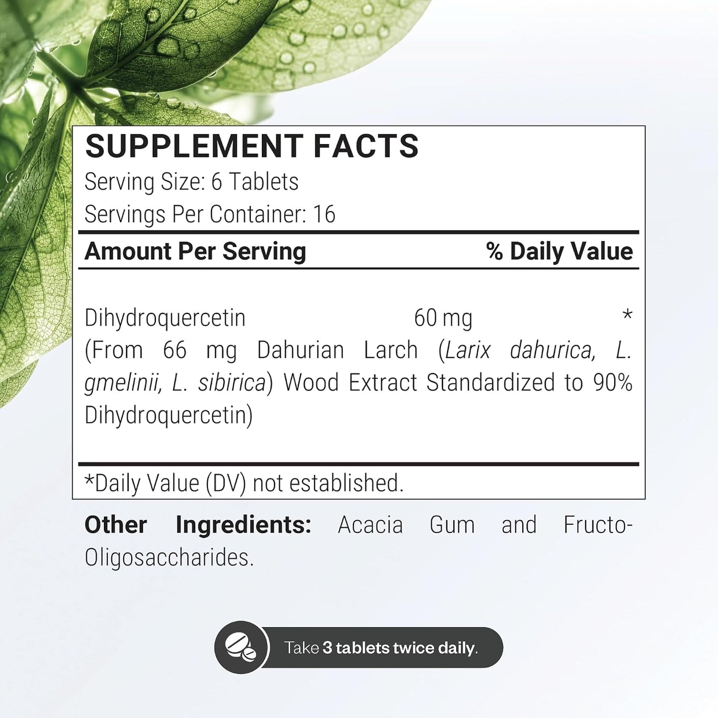 Supersmart - Taxifolin Dihydroquercetin 60mg per Day (90% DHQ Supplement) - Russian Siberian Dahurian Larch Tree Extract - Antioxidant Bioflavonoid | Non-GMO & Gluten Free - 100 Tablets
