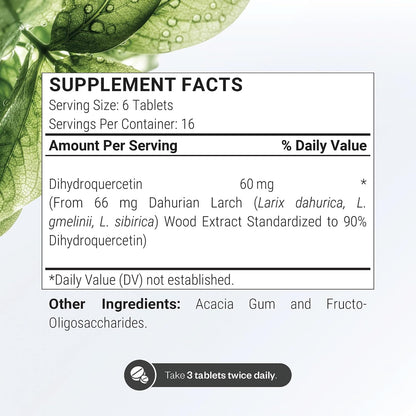 Supersmart - Taxifolin Dihydroquercetin 60mg per Day (90% DHQ Supplement) - Russian Siberian Dahurian Larch Tree Extract - Antioxidant Bioflavonoid | Non-GMO & Gluten Free - 100 Tablets