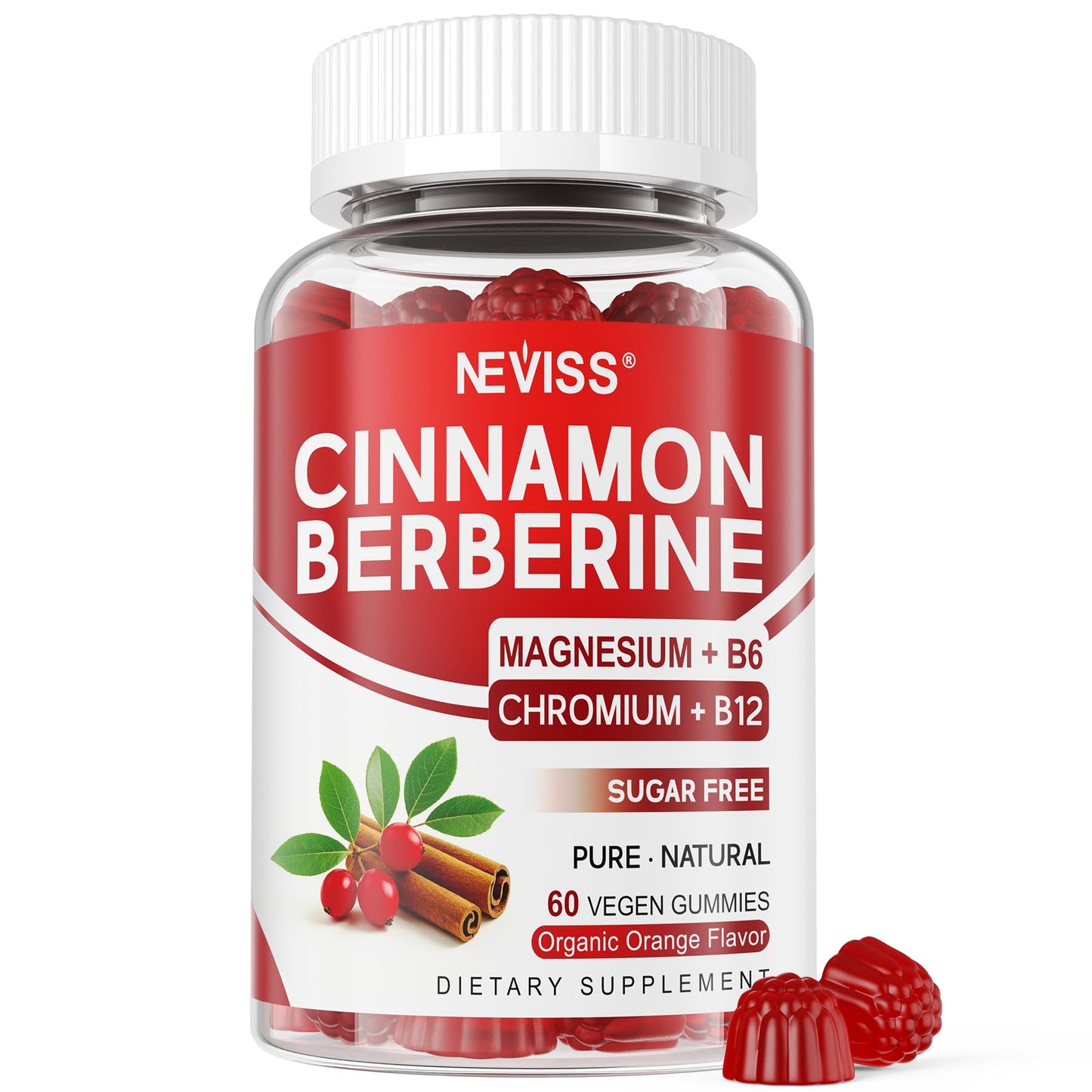 Ceylon Cinnamon Berberine Gummies 2000mg Sugar Free, Organic Berberine HCI Supplement with Ceylon Cinnamon, Bitter Melon, Green Tea, Chromium, Magnesium Glycinate & Methyl B12 for Women & Men, 120ct