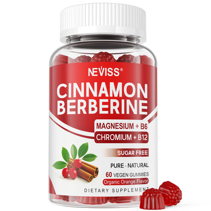 Ceylon Cinnamon Berberine Gummies 2000mg Sugar Free, Organic Berberine HCI Supplement with Ceylon Cinnamon, Bitter Melon, Green Tea, Chromium, Magnesium Glycinate & Methyl B12 for Women & Men, 120ct